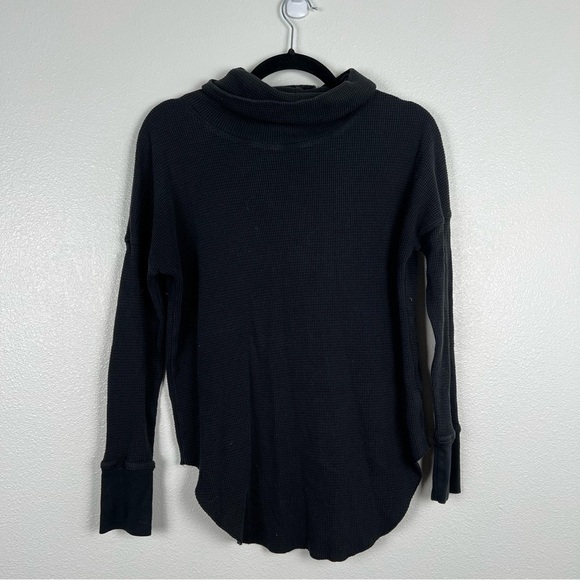 ARITZIA The Group Babaton Waffle‎ Knit Long Sleeve Turtleneck Black Sz M - Picture 4 of 7